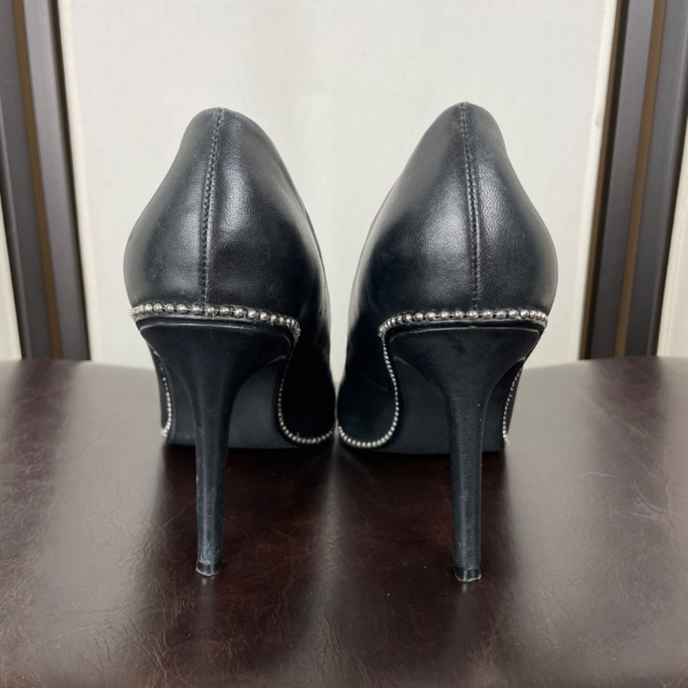 Bleecker & Bond Black Leather Heels Silver Studs Size 7.5 NWOT